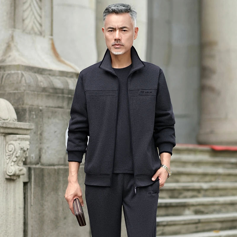 中老年运动套装男春秋季爸爸装三件套中年男士休闲运动服大码外套
