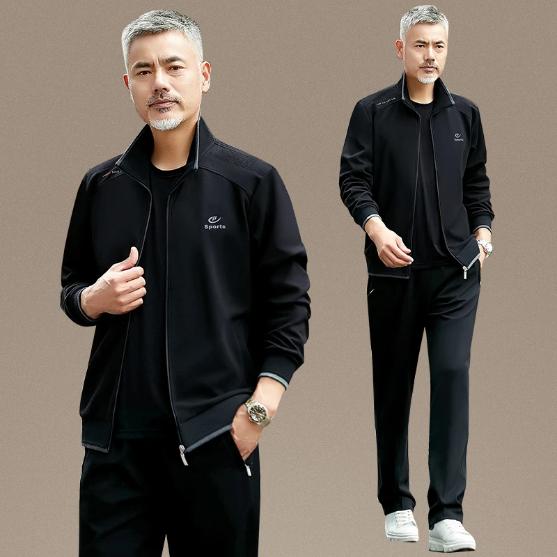 中老年运动套装男春秋爸爸装三件套大码中年人男士运动服休闲套装