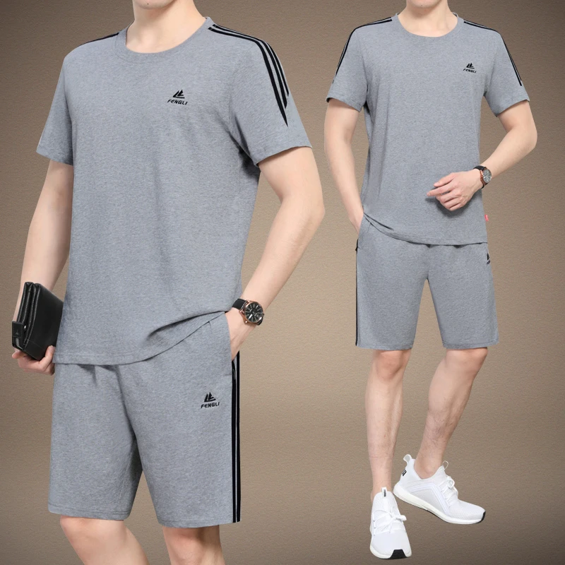 中老年运动套装男夏季短袖短裤套装宽松棉休闲服大码爸爸装运动服