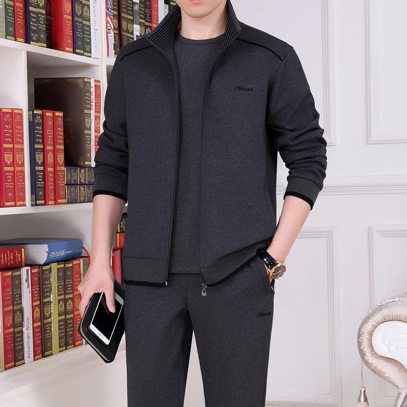 中老年运动服套装男士春秋季三件套爸爸装春装宽松大码休闲套装男