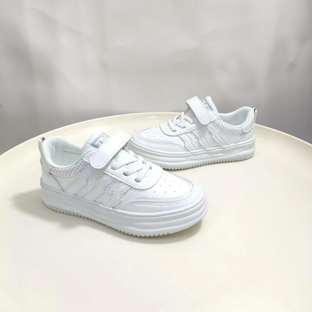 【970】秋夏时尚儿童小白鞋皮面防水男童女童百搭低帮运动板鞋A-1