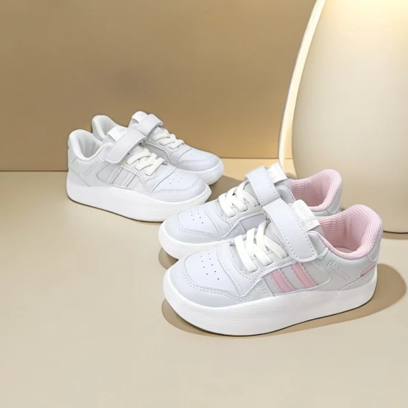 【163】秋夏新款校园舒适皮面防水男童女童时尚百搭运动低帮板鞋A-2