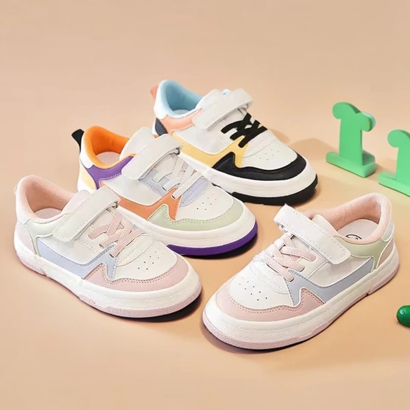 【0749】秋夏潮流款皮面透气防水软底男童女童时尚百搭低帮板鞋D-11