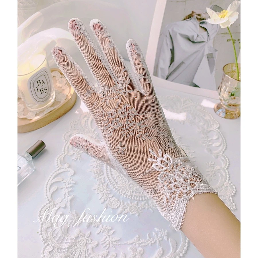 夏季防晒手套 蕾丝花边韩版骑行开车防紫外线遮阳护手套女生冰丝