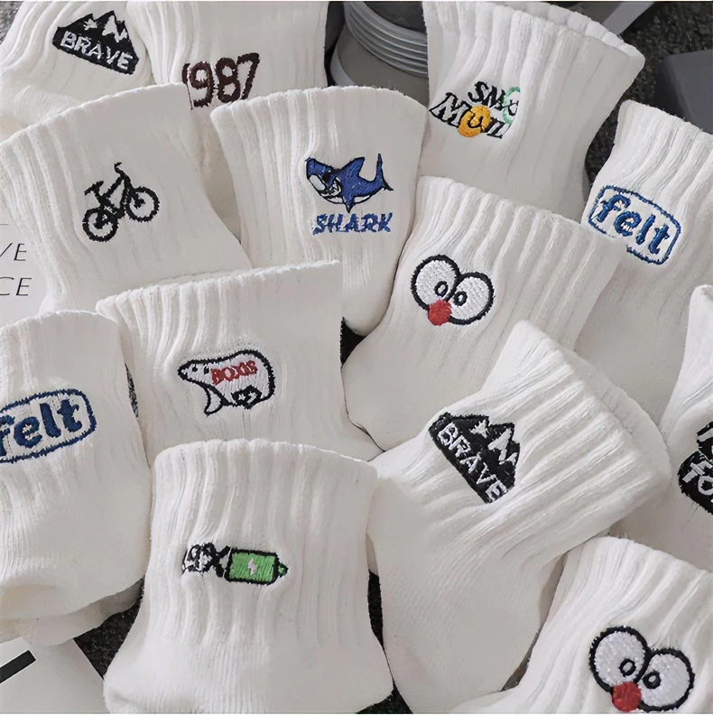 白色袜子男款百搭袜中筒新款透气吸汗防臭袜子男士夏季薄款防臭