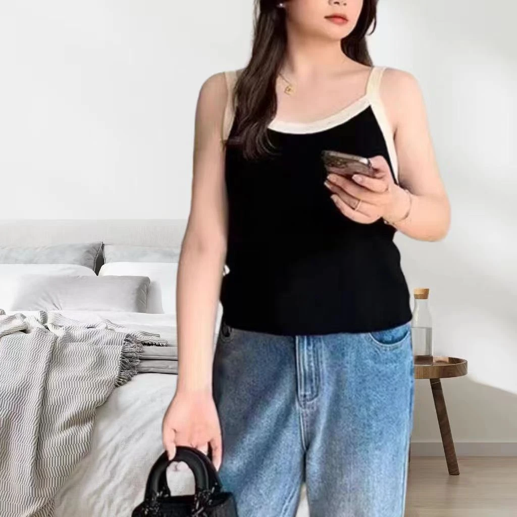 大码纯色吊带背心女内搭显瘦遮肚子胖MM打底工字吊带上衣潮夏新款