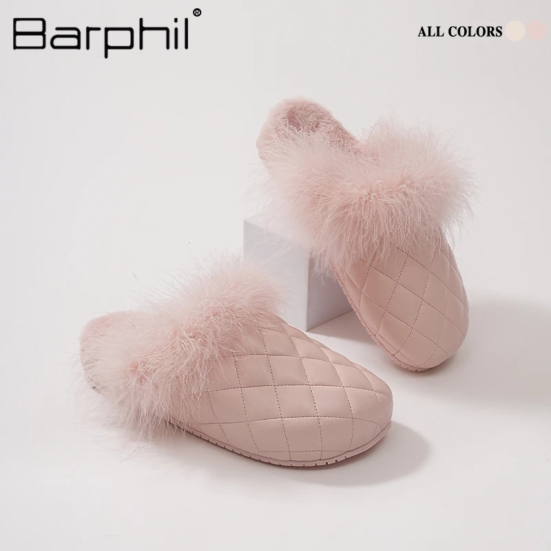 BARPHIL拖鞋女室内家居2025新款百搭厚底保暖防滑包头毛毛拖防滑