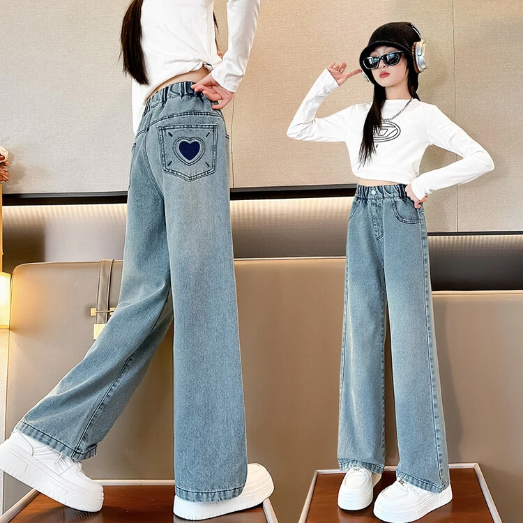 婧【新品】女童裤子春秋季2025新款韩版洋气中大童直筒休闲牛仔裤