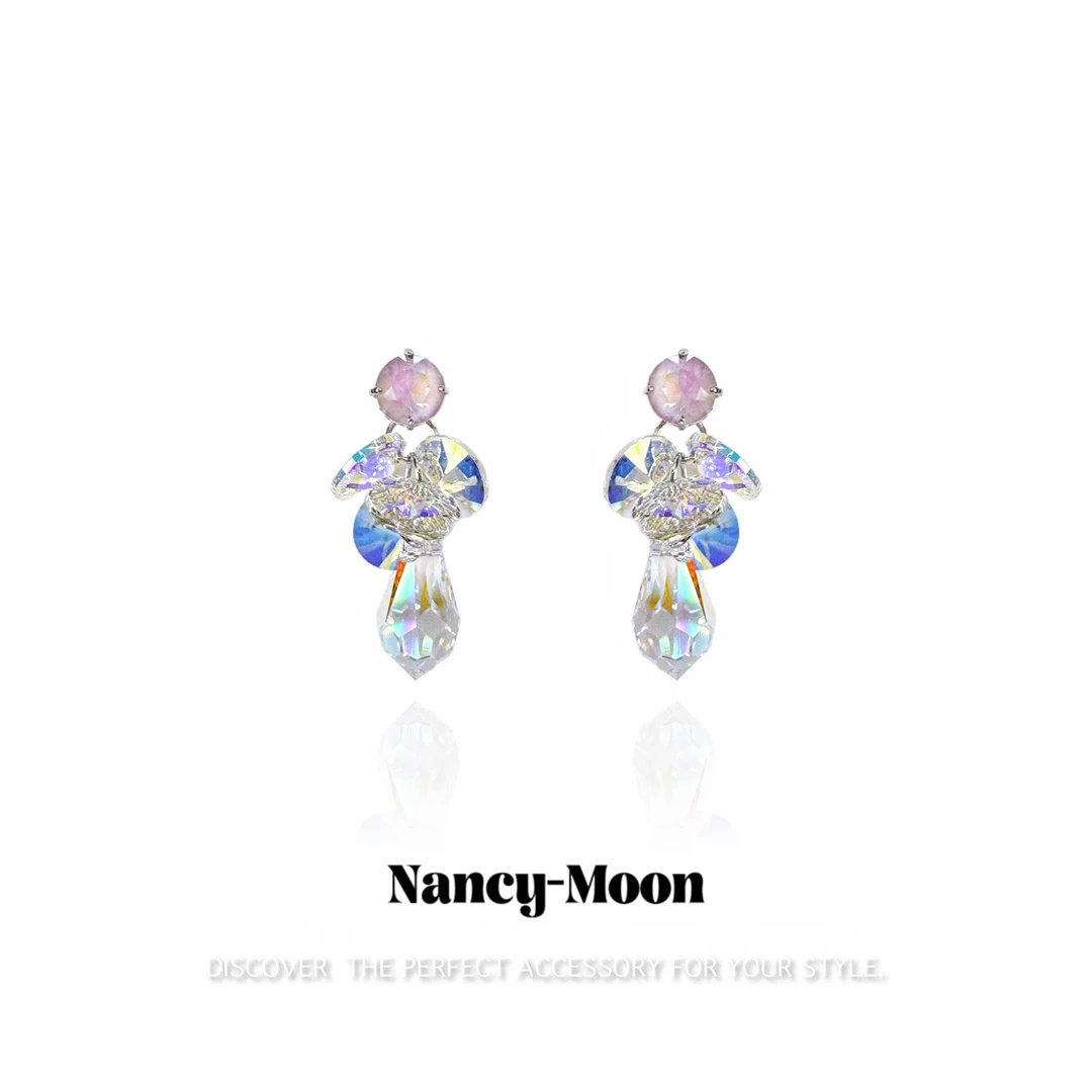 铜合金仿水晶耳饰 奥地利进口 施家紫色葡萄水滴超仙炫彩 3302