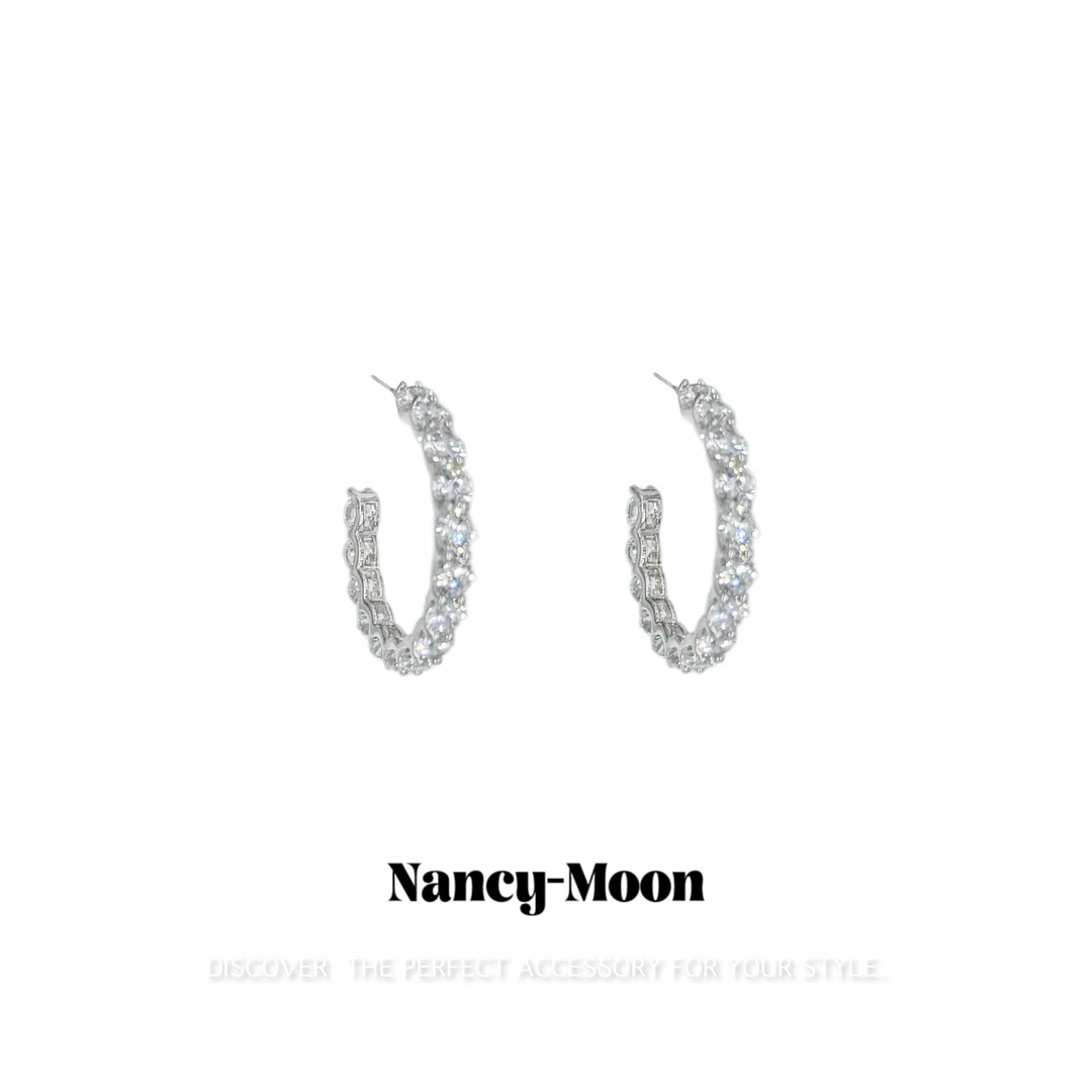 铜合金锆石耳饰 韩国东大门排钻C圈小众法式个性时尚爆闪1176