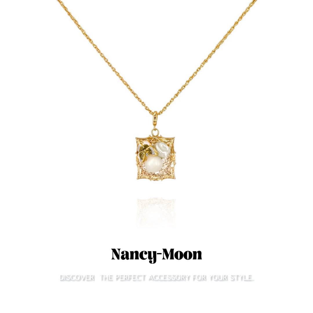 铜合金仿珍珠项链 法式复古油画巴洛克珍珠蝴蝶金色轻奢9605