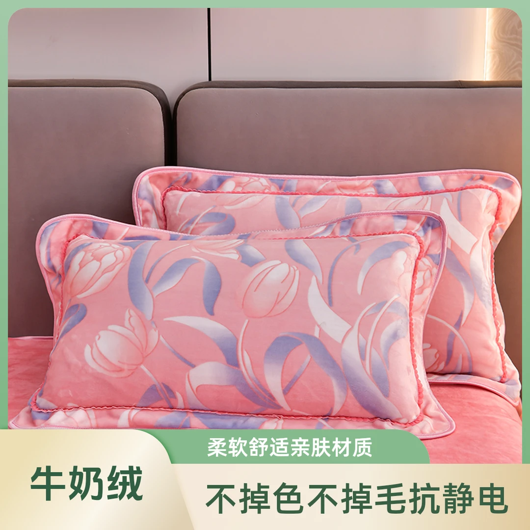 牛奶绒枕套一对装单个绒面枕头套珊瑚绒冬季加绒48x74简约家用
