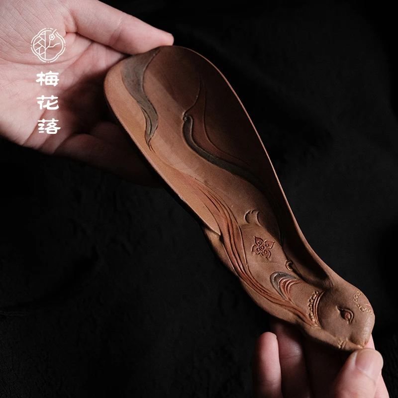 梅花落敦煌兔子茶则粗陶茶铲茶勺茶道零配手绘文创礼品刘峥安手作