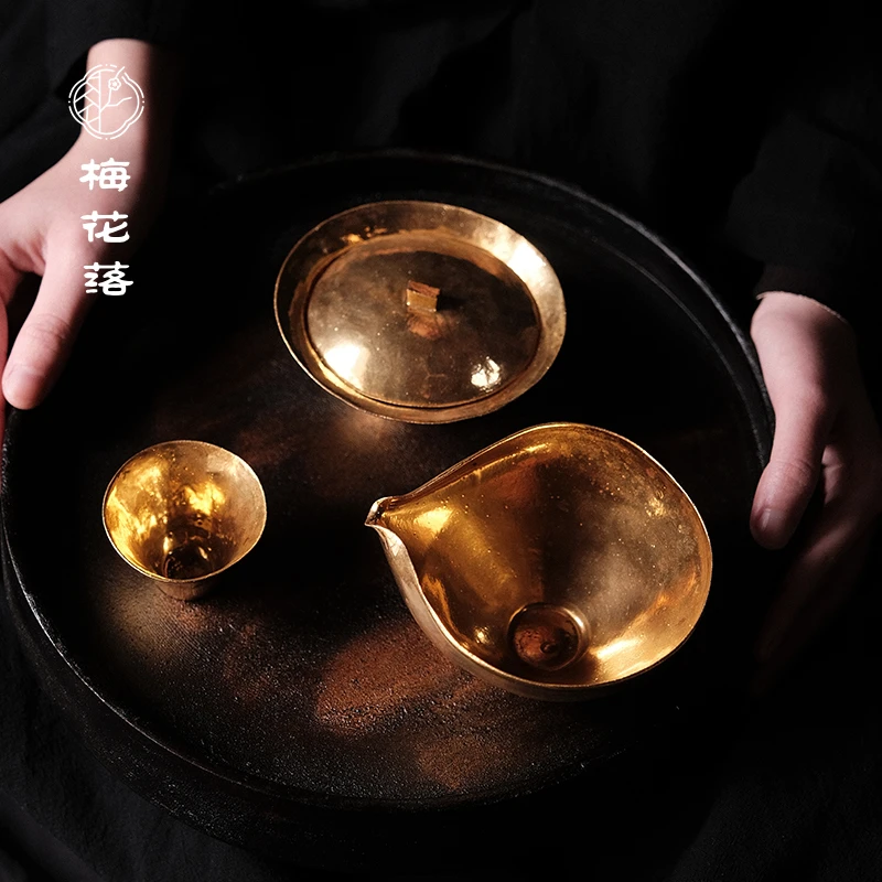梅花落大漆实木茶盘复古木艺壶承托盘圆形干泡盘侘寂茶托阿超手作