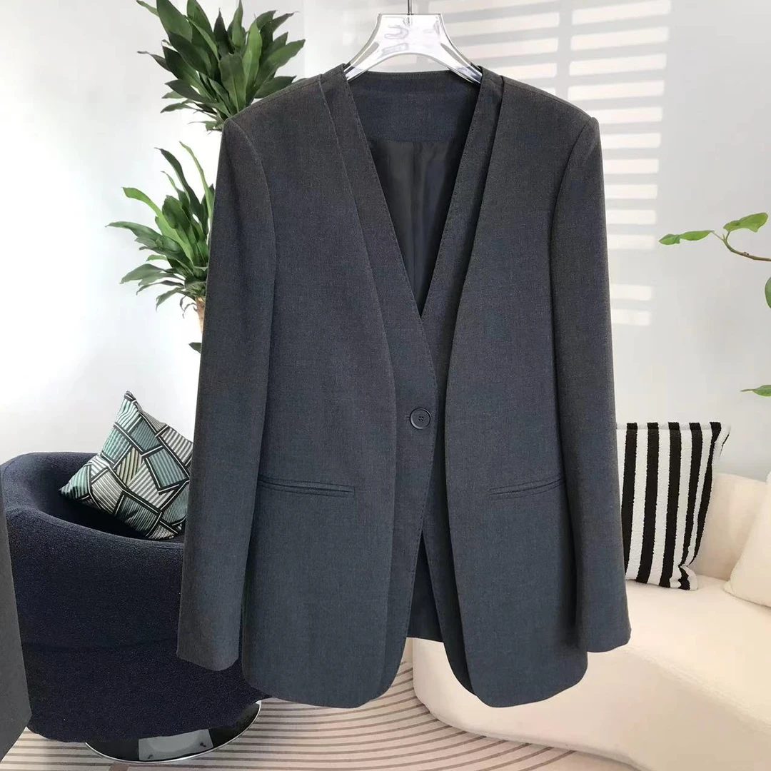 【秋思】高定版优雅时尚轻奢打造手工拱针灰色女士高级感灰色西装