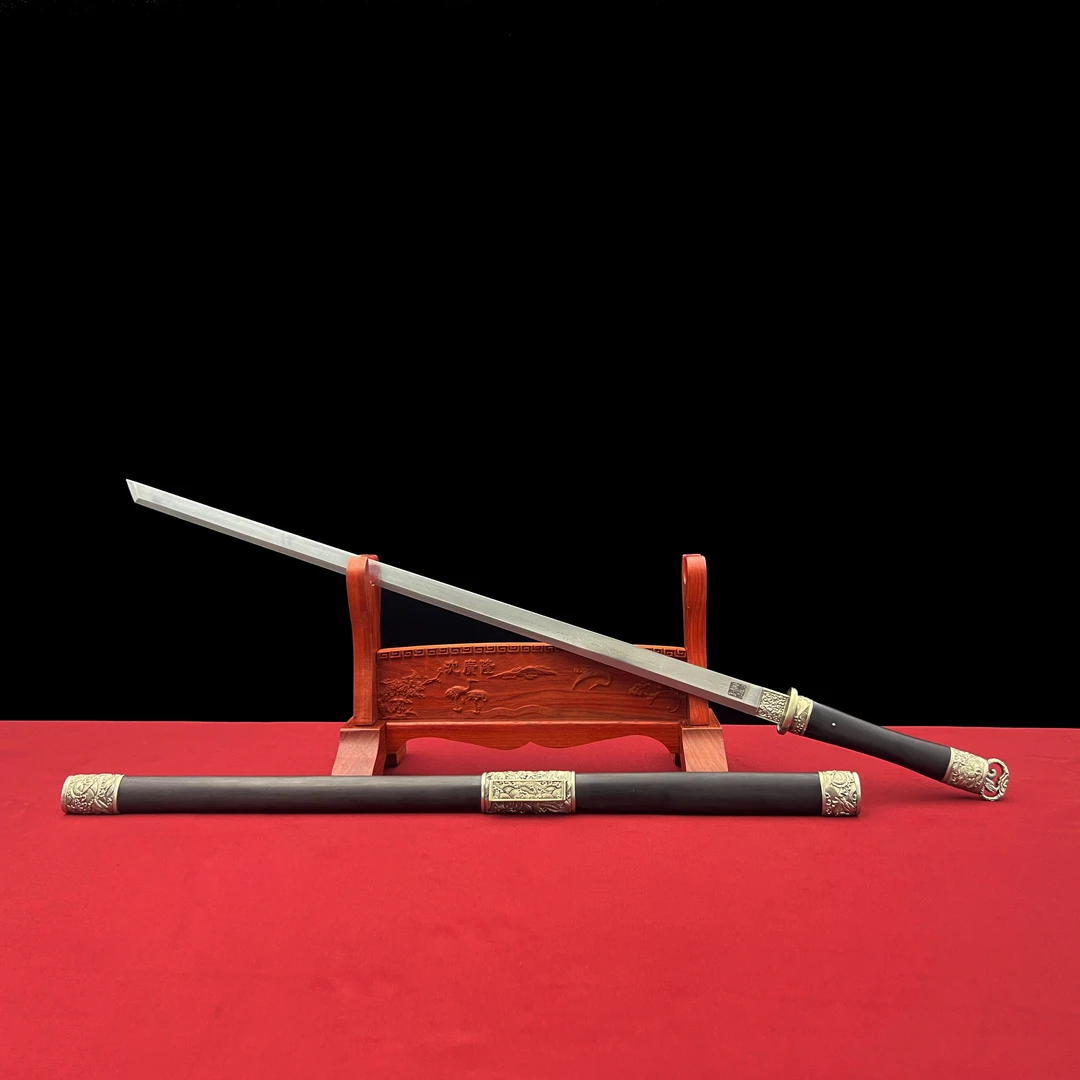 龙泉沈广隆-傲龙环首刀 黑檀木 白铜 花纹钢 手工锻打 未开刃