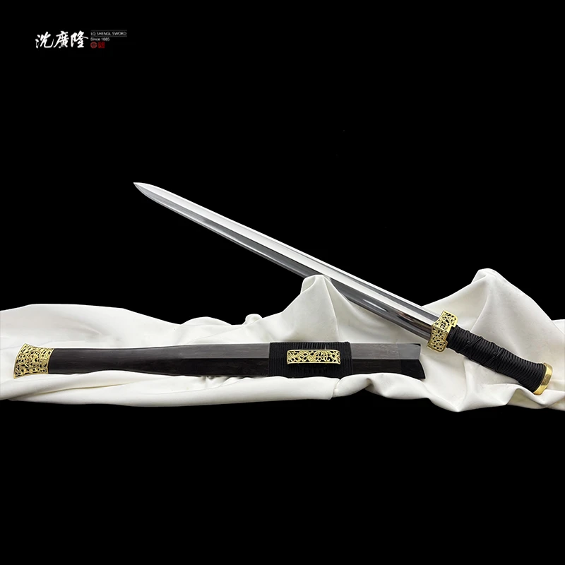 龙泉沈广隆-龙纹战国剑 黄铜 黑檀木 花纹钢 宝剑 手工 未开刃