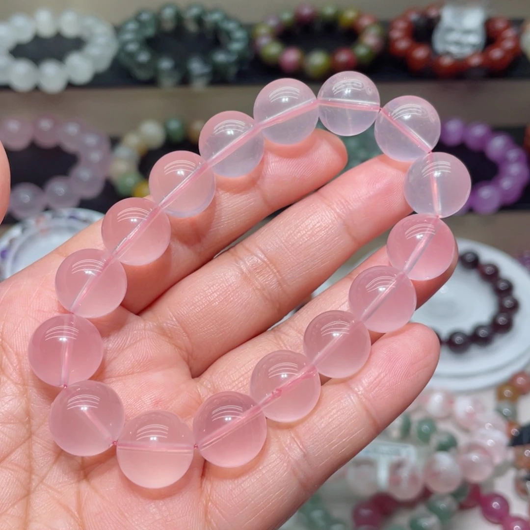 水晶手链未镶嵌粉晶手链，晶体通透