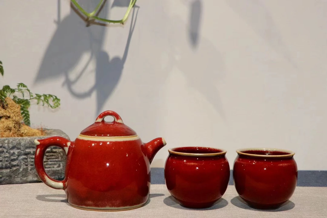 钧瓷红色泡茶壶套装中式复古陶瓷茶壶套装精美茶具送礼