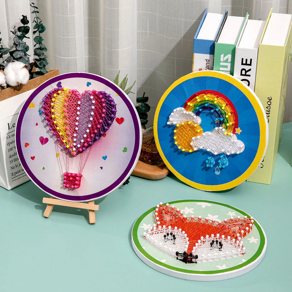 钉子绕线画塑料EVA手工diy材料包儿童创意礼品情侣礼物亲子纱线画