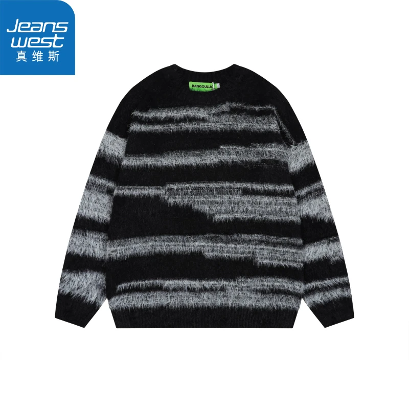 真维斯圆领毛衣男生秋冬季潮牌潮流宽松百搭情侣装慵懒风针织衫