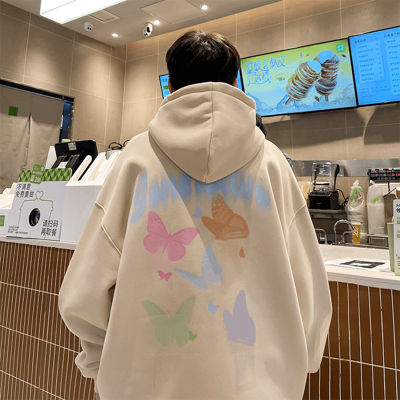 秋季男装美式印花卫衣宽松连帽韩国小众情侣帽衫运动休闲卫衣男