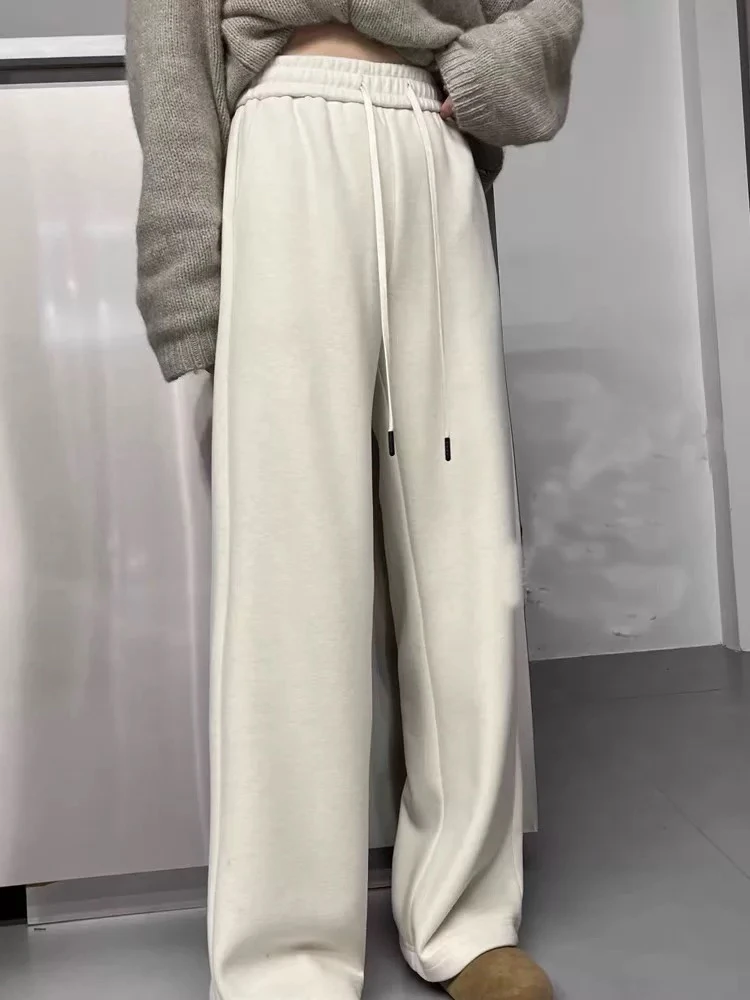 米色系冬天加绒阔腿裤简单大方9858