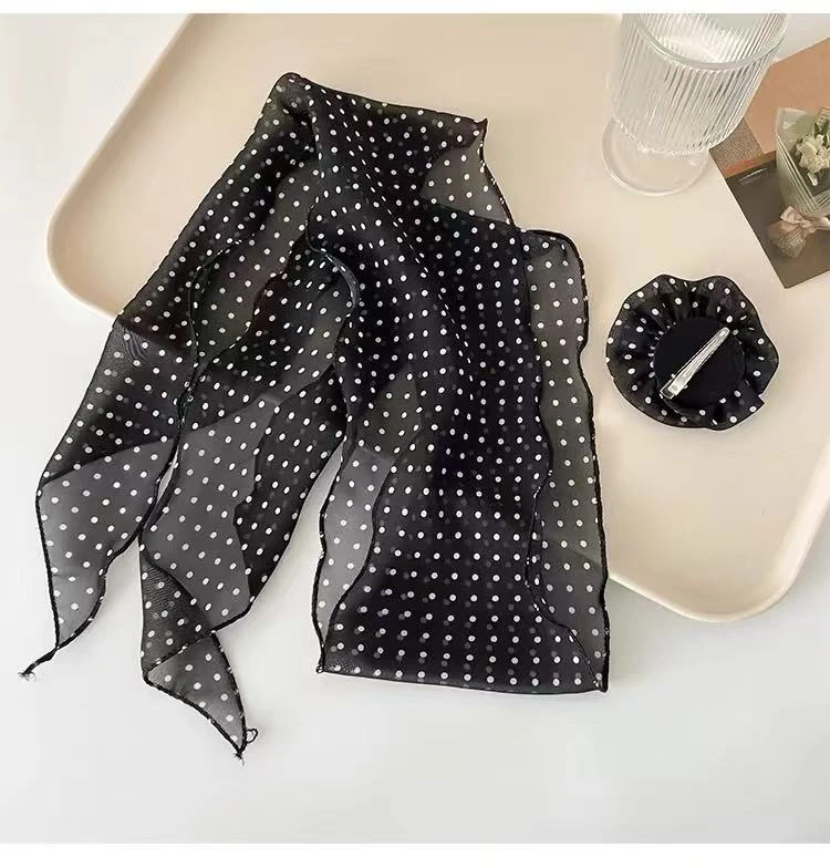 大花的礼物【波点丝巾】百搭韩系丝巾头巾 精致搭配黑色时尚圆点