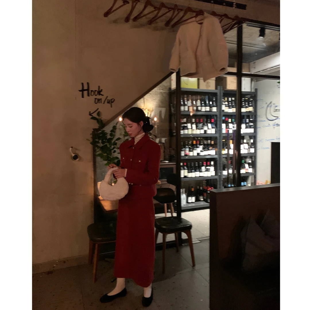 清 DH OFFICIAL 大花【新年缪斯】秋冬外套半裙小香风圣诞氛围套装