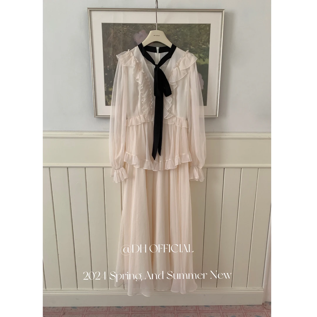 【现货】DH OFFICIAL 大花【纳斯女神 Nas】法式荷叶边连衣裙显瘦韩系