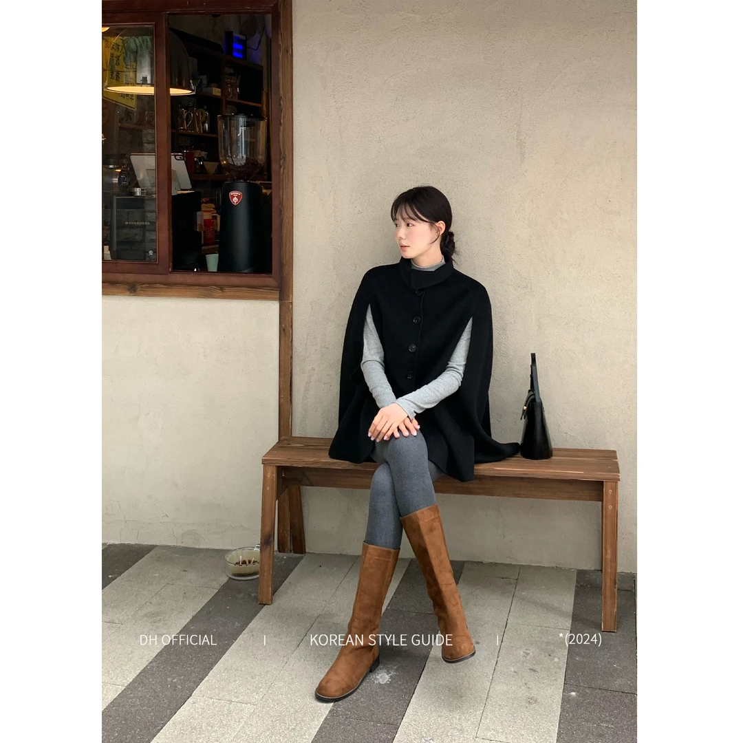 清DH OFFICIAL 大花【新世纪小姐cloak】韩版秀场 斗篷型毛呢外套