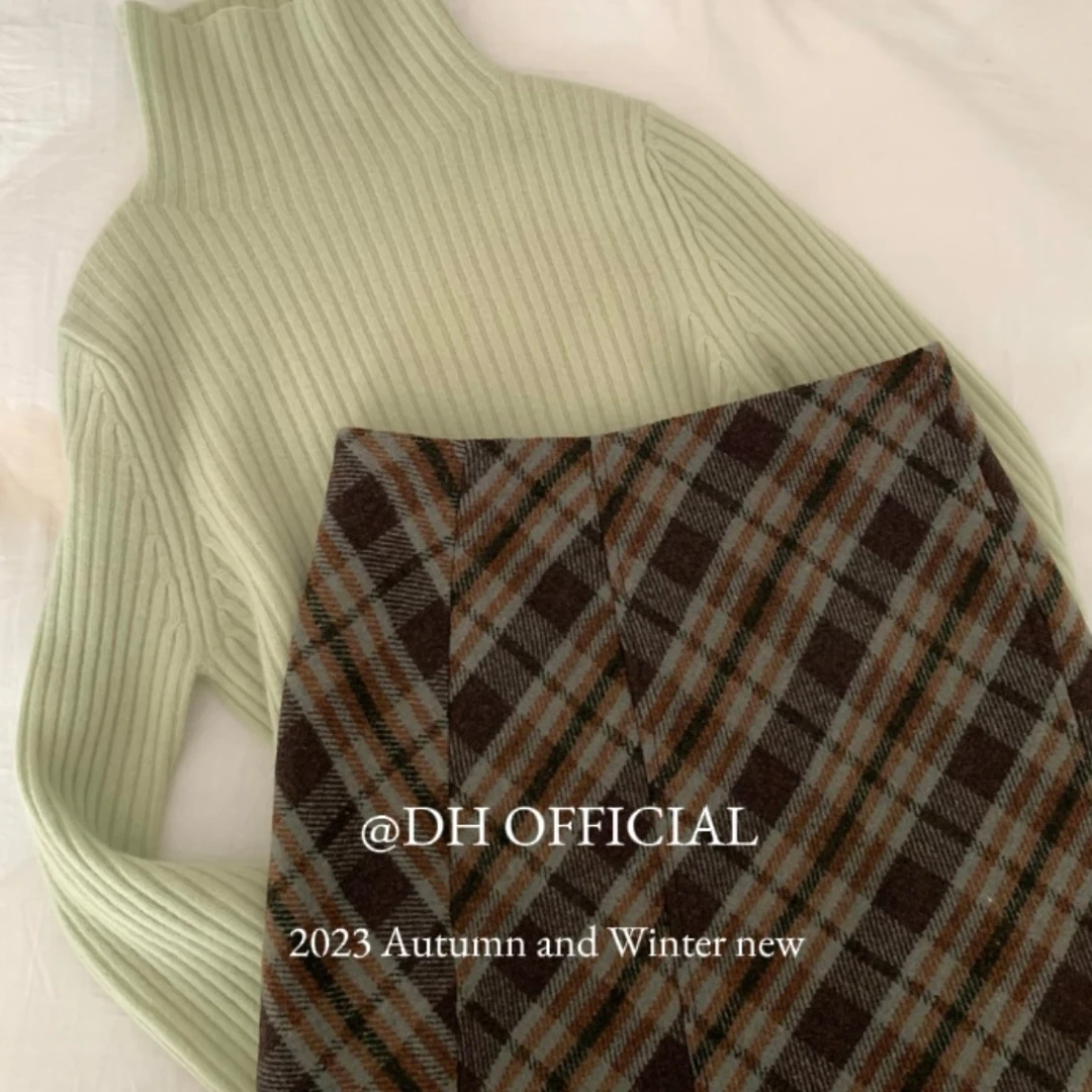 清 DH OFFICIAL 大花【多伦多】格纹百搭高腰修身秋冬显瘦半身裙