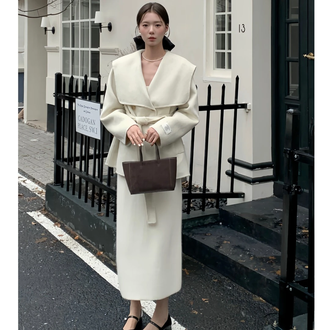 【现货】DH OFFICIAL 大花【都柏林粉雾】毛呢短外套秋冬气质韩风