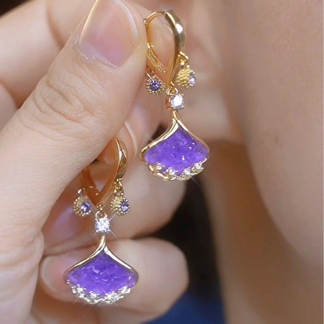 铜合金耳饰 气质轻奢亮晶银杏叶高级感一款两戴式耳钉百搭温柔风