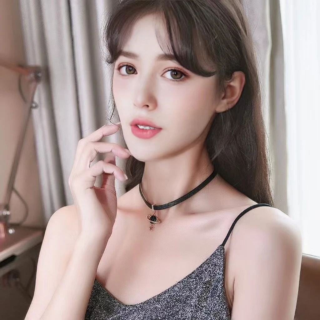 铜合金布艺项链 韩国黑色个性颈带锁骨链女时尚个性街头潮女饰品