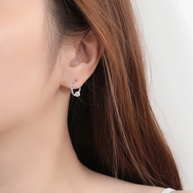 足银耳饰 百搭耳圈纯银气质999麻花潮耳环新款名媛耳饰品转运珠坠