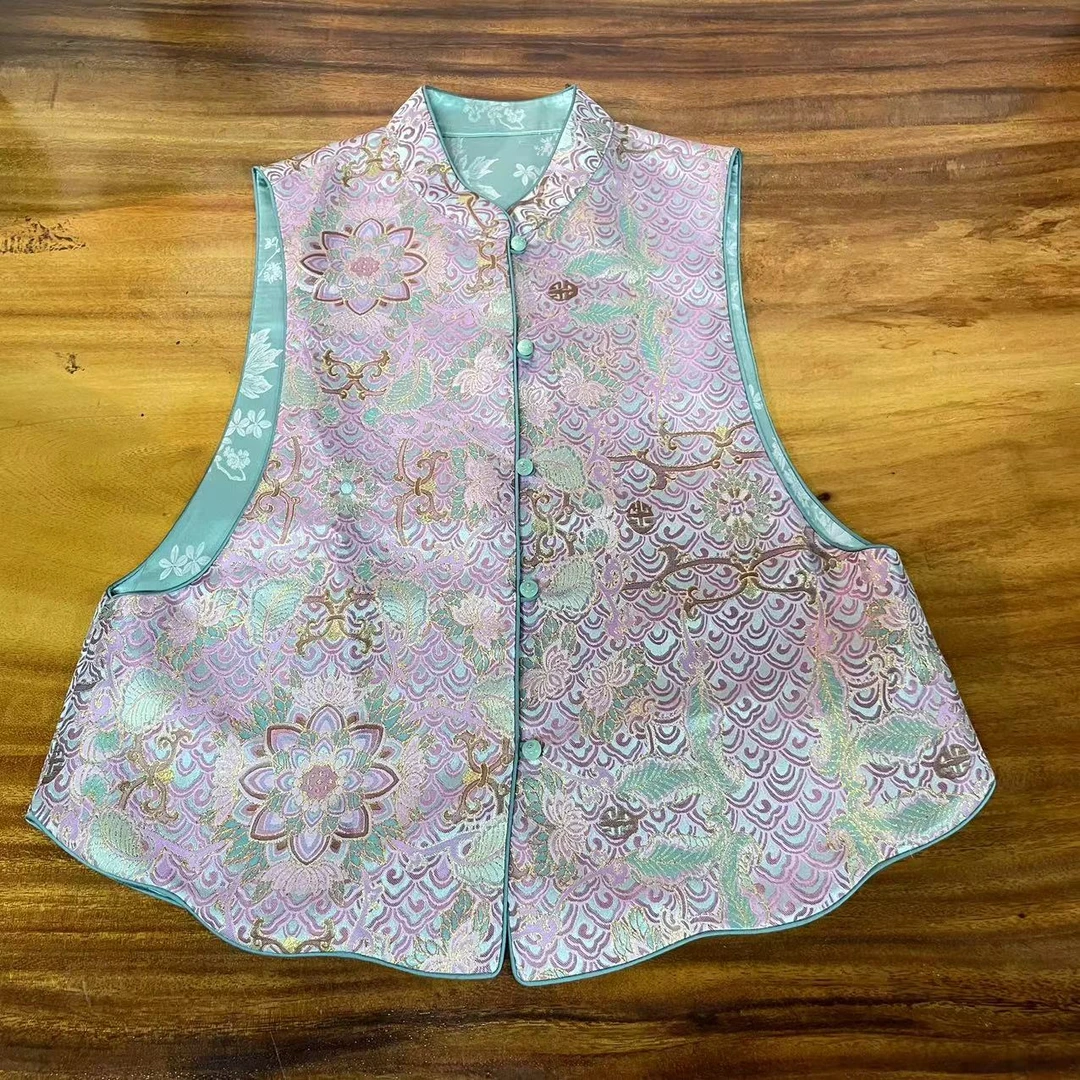 雅姿锦季末清货【粉鱼鳞】新中式时尚轻奢双面休闲温柔马甲661415