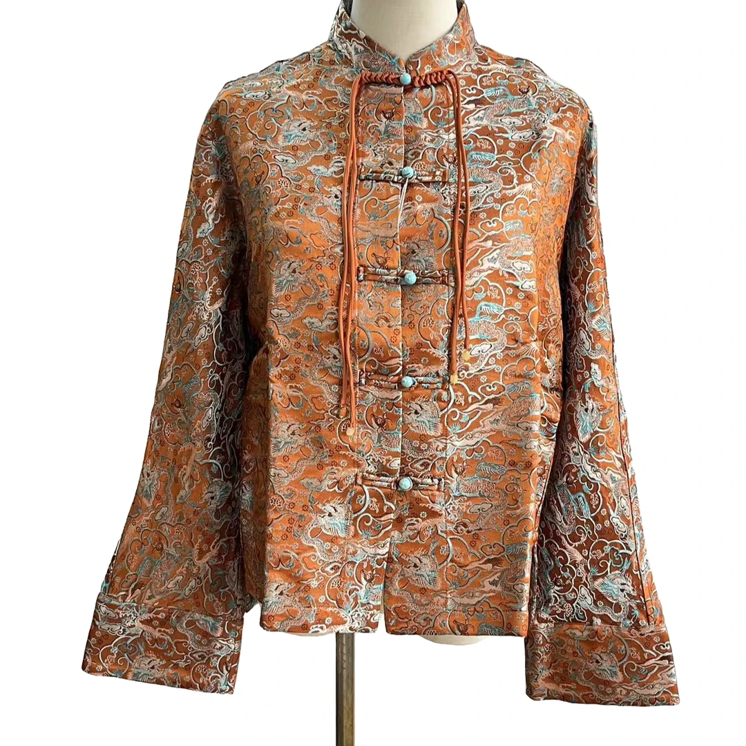 雅姿锦【龙腾】宋锦牛首龙纹重工盘扣百搭新中式复古上衣661113