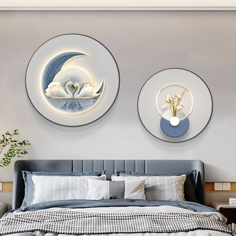 北欧卧室装饰画温馨浪漫天鹅床头挂画现代婚房间主卧餐厅壁画