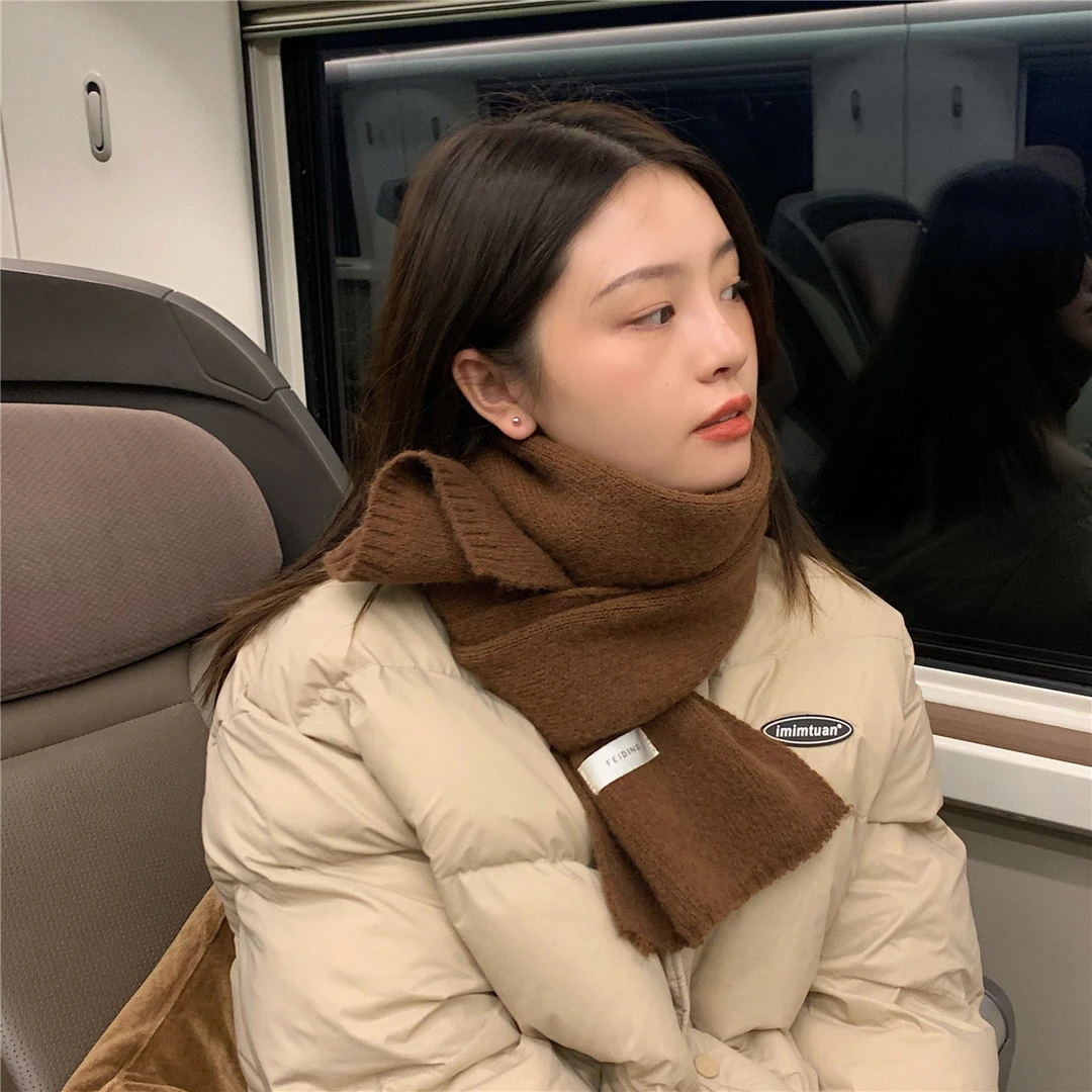 卡其酒红咖色女士韩版围巾冬季高级感2024新款百搭保暖毛线围脖男