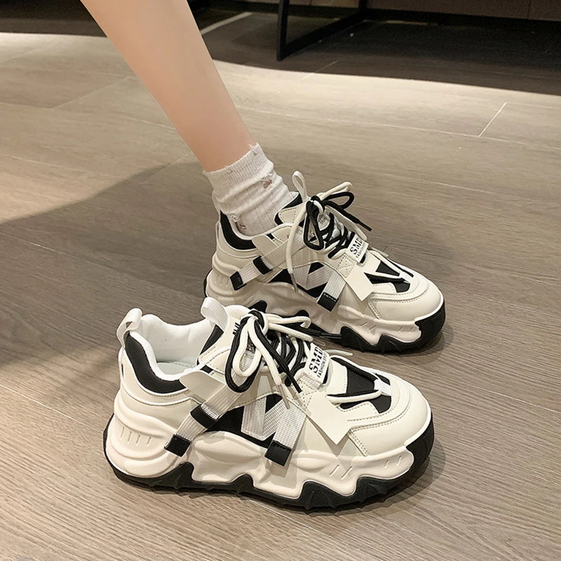原创国潮黑白熊猫老爹鞋女2024春秋新款厚底小众炸街显脚小运动鞋