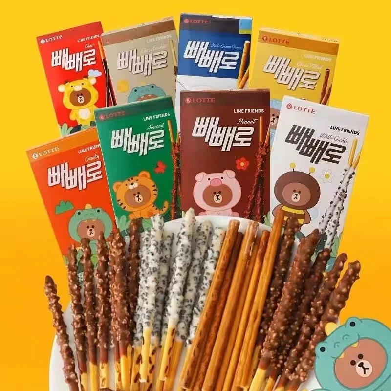 韩国进口儿童小零食 lotte乐天pepero派派乐巧克力夹心涂层饼干棒