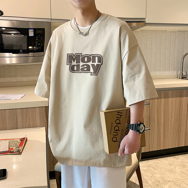 美式潮牌字母印花短袖T恤男士 圆领百搭休闲五分半袖男女同款5044