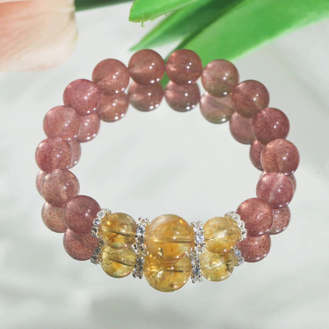 【面包】SC248草莓晶黄塔晶奶盖10mm女款手串 发其一