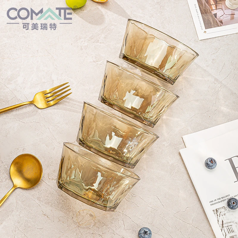 【可美瑞特】耐热茶色钻石玻璃米饭碗简约轻奢高颜值家用欧式餐碗