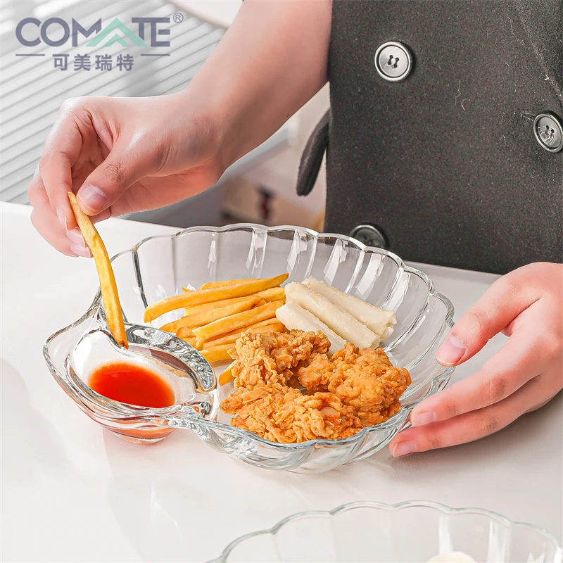 【贝壳分餐盘】网红玻璃饺子盘家用创意高白透明精致蘸料盘玻璃盘