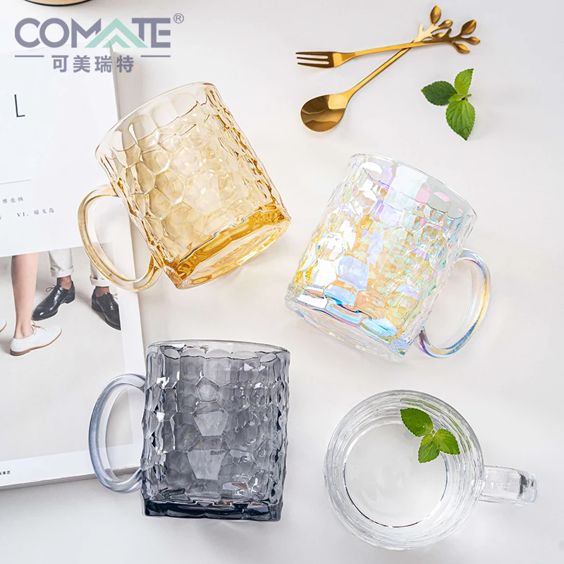 【粉丝福利】轻奢高颜值透明玻璃杯冰纹炫彩把杯早餐牛奶啤酒杯透明