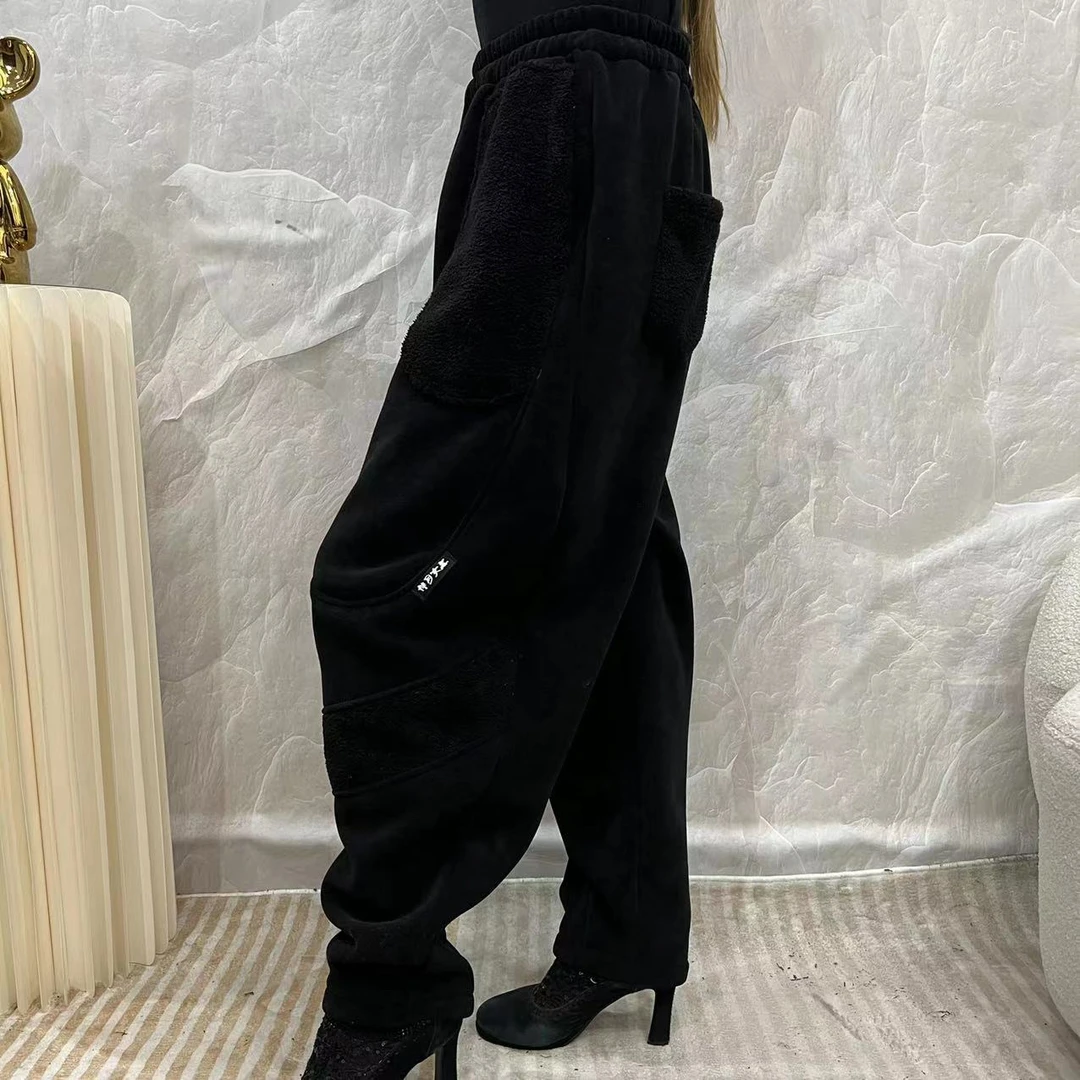 伴月女王冬季时尚百搭宽松加绒加厚韩版潮流抽绳显瘦女装休闲裤