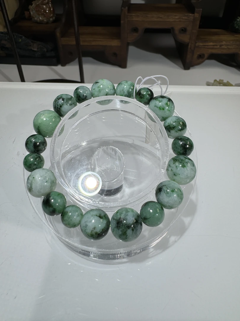 缅甸天然翡翠A货玉石飘花圆珠手串珠宝首饰情人节礼物