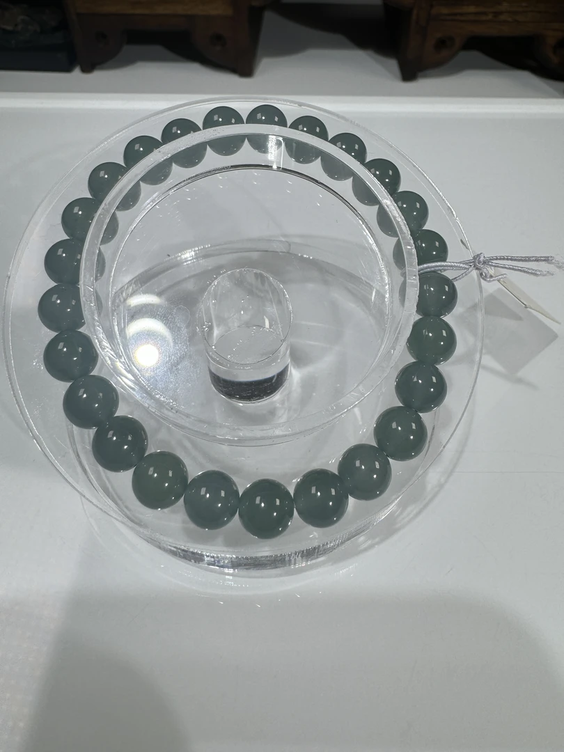 缅甸天然翡翠A货玉石蓝水圆珠手串珠宝首饰情人节礼物